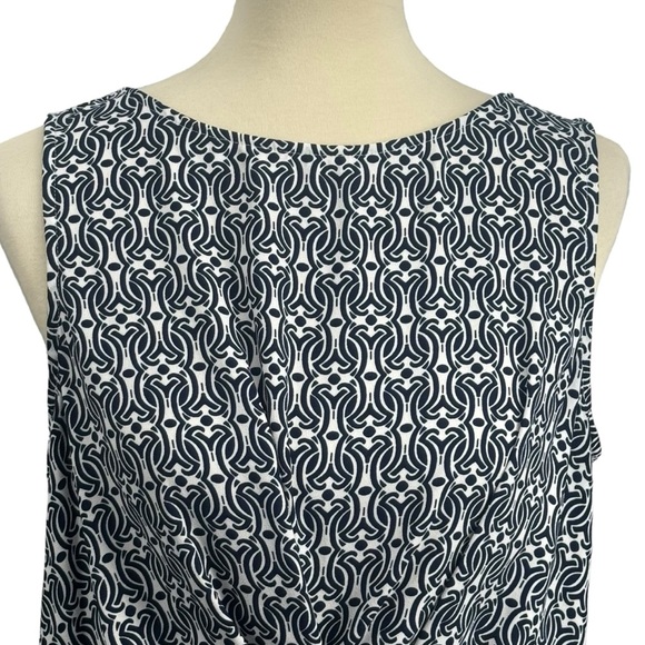 Talbots Womens Geo Front Knot Blouse Petite Large Blue White Sleeveless … - Picture 4 of 7